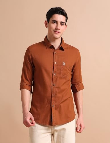 Image of U.S. POLO ASSN. Solid Regular Fit Shirts for Men - 100% Cotton, Full Sleeve Mens Casual Shirts