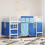 Nqyjm Mezzanine L42H020820 Bettgestell für Kinder, mit weißen und blauen Vorhängen, Lattenrost, einfache Montage, für Schlafzimmer, Hotel, Wohnheim