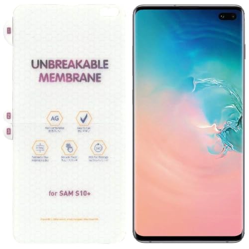 Image of Techsage Matte Front Unbreakable Screen Protector Hydrogel Membrane Compatible with Samsung Galaxy S10 Plus Supports Fingerprint Scanner | Edge to Edge Coverage with Easy Installation Kit (Matte, Front)