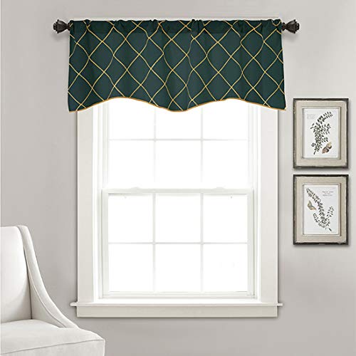 Jaijy 2Pcs Geometric Ogee Embroidery Trellis Scalloped Edge Kitchen Cafe Curtains Window Valances Tiers Small Coffee Closet Rod Pocket Drapes, 2 Panels, 42" X 18", Forest Green #TOP22