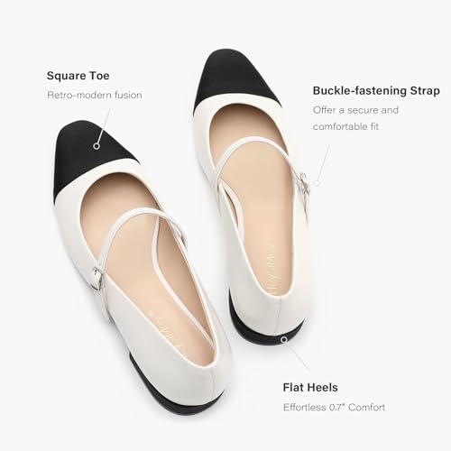 Image of Women's Comfortable Leather Mary Jane Flats Walking Shoes Cute Business Casual Dress Work Shoes