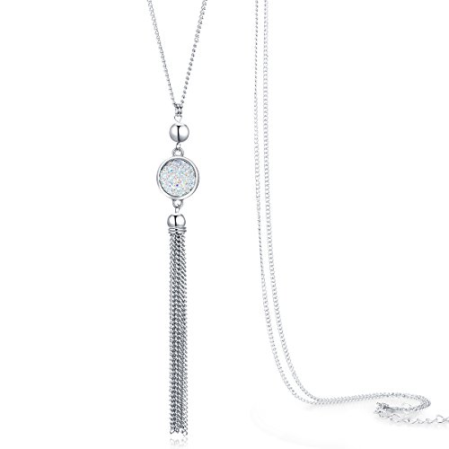 Jude Jewelers Vintage Long Sweater Necklace Chain Pendant Tassel Bohemian Classical Vintage Style (White)