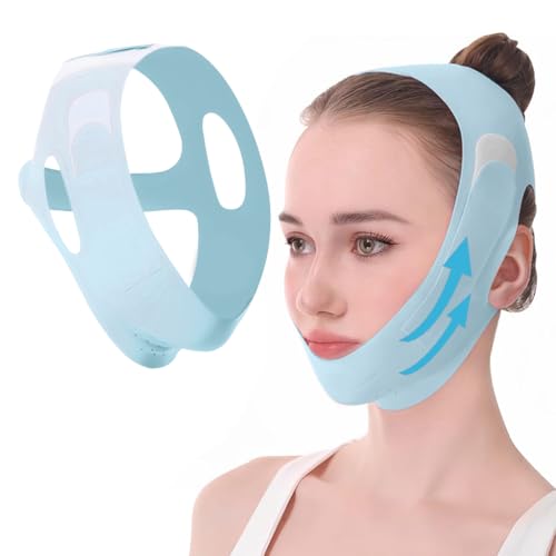 ZOPJUMA faja facial lifting,mascarilla reafirmante facial,para doble mentón y piel flácida de la cara,Úselo durante dos horas al día,azul