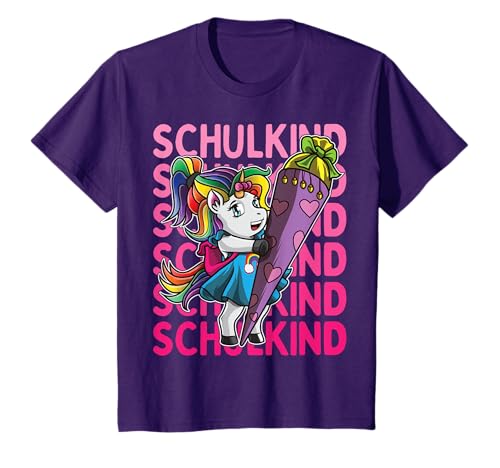 Kinder Schulkind Einhorn mit Schultüte Einschulung Mädchen Lila T-Shirt