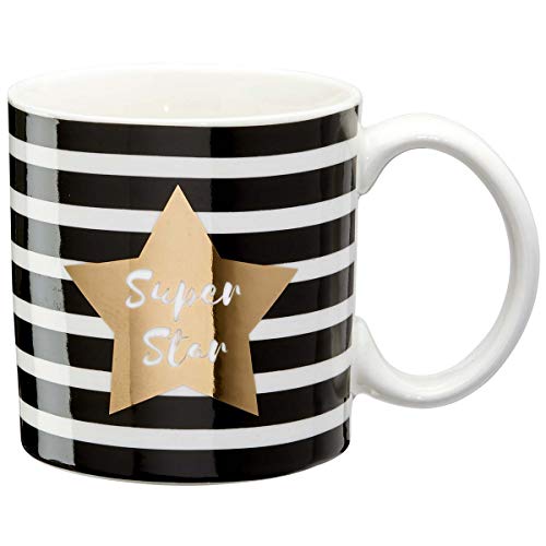 Draeger Paris - Taza de porcelana fina 'Super Star' (Black & Gold, diseño de estrellas de porcelana), diseño original para regalar a tus seres queridos, colegas, amigos, amigos | Taza de café con caja