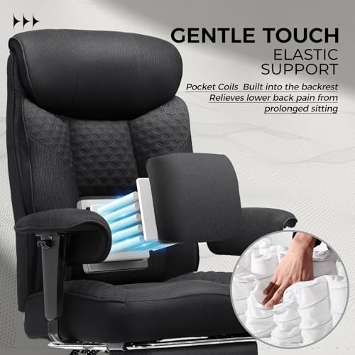 GTRACING Big and Tall Office Chair 400LBS Wide Ergonomic Fabric Deluxe Embossing Designed Gaming Chair with Foot Rest,150°Reclining Adjustable Armrests Pocket Spring Back Support and Pillow