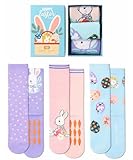 bony&katia Kids Easter Socks 3 Pair Gift Box - Soft Cotton Crew Socks for Girls - Cute Bunny Easter Egg Designs for Everyday, Multicolor, 2-4T
