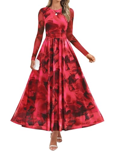 ZESICA Women's Maxi Dress 2026 Spring Long Sleeve Crewneck Floral