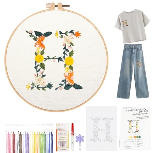 Image of Topapfo Letter H Stick and Stitch Embroidery Stabilizers for Clothing, Beginners Alphabet Embroidery Pattern Water Solute for T-Shirt Jeans Tote Bags Crafts