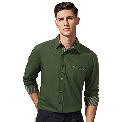 Image of HISDERN Mens Dress Shirts Long Sleeve Button Down Casual Shirts for Men Inner Contrast Formal Business Tuxedo Wedding Shirt