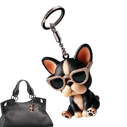Poludatly Bulldog francese Keych-ain, 3D acrilico cucciolo francese borsa fascino, carino atteggiamento Bulldog francese, portachiavi fatto a mano ciondolo animale domestico Keych-ain Decor per borsa