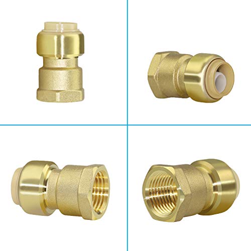 1/2-Inch Push-to-Connect FNPT Female Adapter, Straight Connector Plumbing, PEX Pipe Fitting with 1/2\" Disconnect Clip, Brass Pushfit Fittings Plumbing Pipe Connector for PEX, Copper, CPVC(1/2\" 6-PACK) - Thumbnail 7