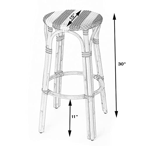 Butler Specialty Company Tobias Round Rattan 30" Bar Stool - White And Navy Dot #TOP2