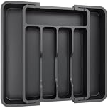Lifewit Extendable Cutlery Drawer Organiser, Adjustable Cutlery Tray, Plastic Adjustable Kitchen Storage Dividers for Utensil Spoons Forks Knives, 7 Compartments, 23-37 x 31cm, Black