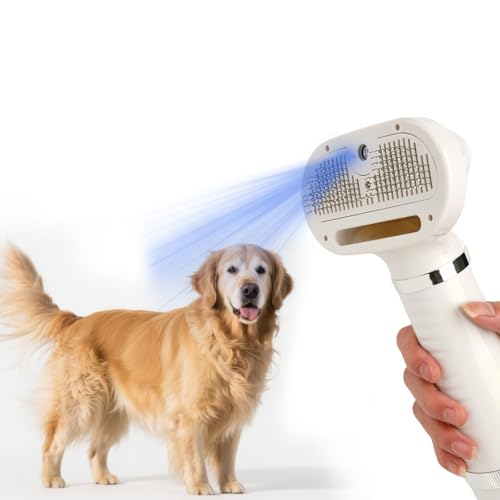 6 in 1 Dog Cat Steam Brush with Dryer - Pet Grooming Spray Brush for Shedding, Drying, Massaging, Deodorizing, Self-Cleaning - Includes Leave-In Pet Hair Care Solution - Easy to Use & Store Hide translation