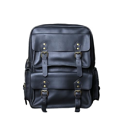 Retro Leather Backpack For Men Leather Backpack Casual Outdoor Travel Bag For Men(Black)
