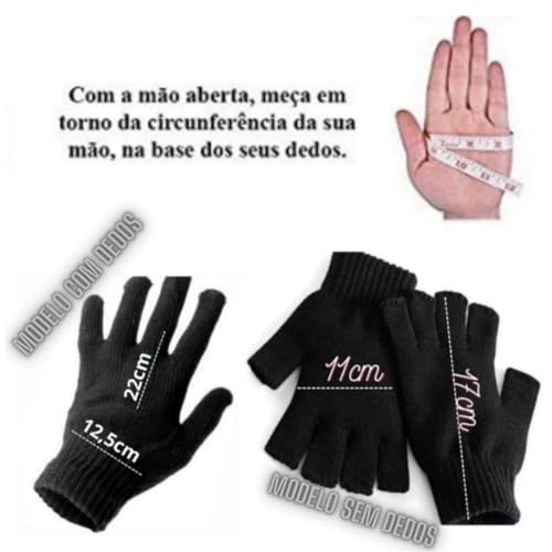 Kit Frio Conjunto Luva Adulto Preto com e sem dedos