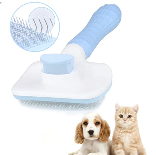 Generic SYEB Self Cleaning Slicker Brush for Dogs and Cats, Pet Grooming Shedding Brush with Quick Release Button, Massages Particle & Promote Circulation (Blue)