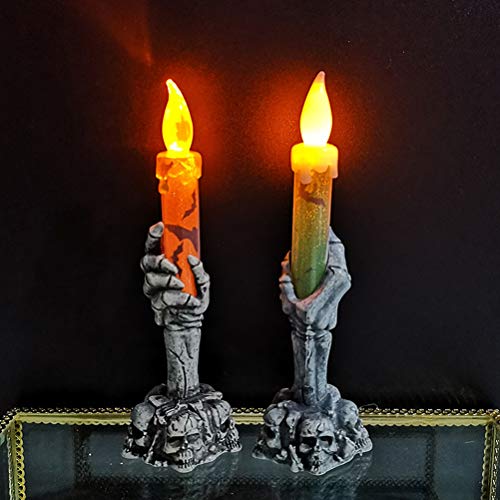 EqWong Candela fiamma luce, 2 pezzi Halloween scheletro mano...