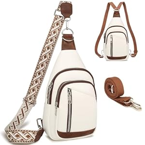 Sling Bag Crossbody Backpack Purse – 2 in 1 Leather Cross Body Bag Fanny Pack with 2 Removable Strap Large Chest Shoulder Bag