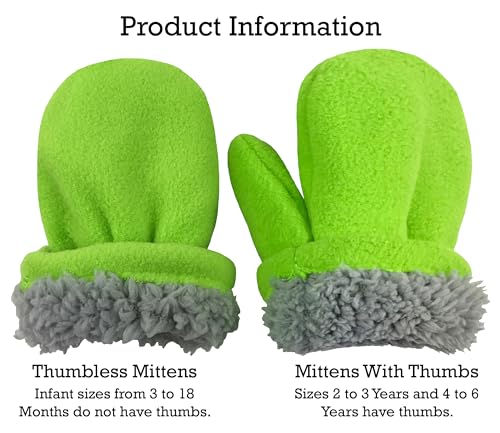 Image of N'Ice Caps Little Kids and Baby Easy-On Sherpa Lined Fleece Mittens - 2 Pair Pack
