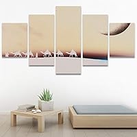SIGNWIN 5 Panel Canvas Wall Art Modern Art Animals Colorful Decorative Elements Multicolor Photography Silhouette for Home Decorations Ready to Hang - 60