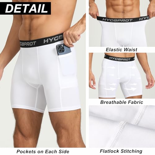 HYCOPROT Compression Shorts Men with Pocket Spandex Sports Tights Athletic Performance Baselayer Workout Running Underwear4