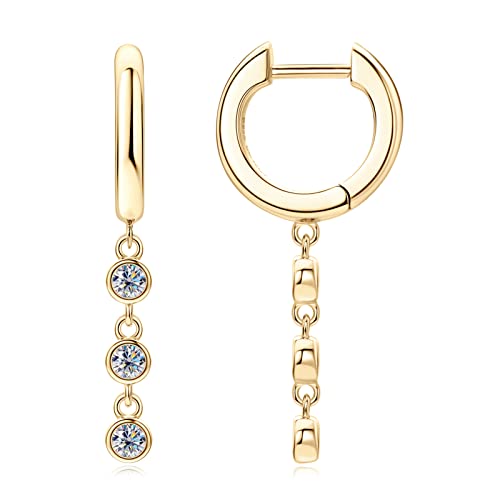 Moissanite Huggie Dangle Earrings for Women 925 Sterling Silver Trendy Round Classic Hoop Earring for Wife Mom Mother's Day Birthday Gifts