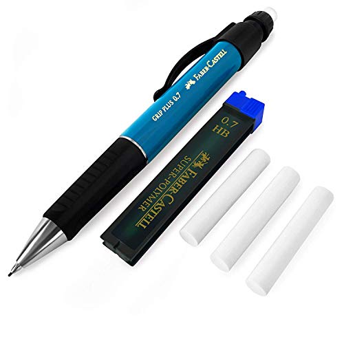 Faber-Castell Grip Plus Mechanical Pencil - 0.7mm - Petrol Barrel + Super-Polymer 0.7mm HB Leads + Eraser Refills