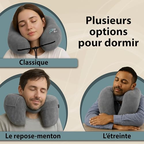 Coussin De Voyage Avion : FLOWZOOM AIR Coussin de Voyage Gonflable à Capuche pour Avion Gris Ta... – Image 4