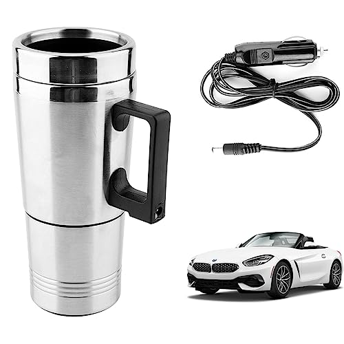 Image of Oshotto 12V Stainless Steel Car Heating Kettle /Mug, Travel Friendly electric Tea /Coffee maker Compatible with BMW Z4 (300ml) - Silver