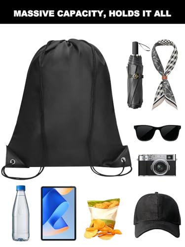 Image of ZenNex 50 Pcs Drawstring Backpacks Bulk, 16.5x13.4 Inches Reusable Cinch Sack Bags for Gym Sports Beach School Travel and Party Favors, Assorted Colors(50, Black)