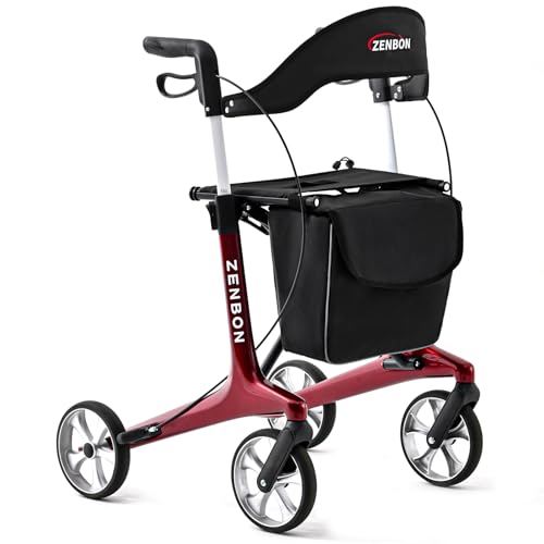 Deambulatore Carbonio Ultralight 5,5 kg: Rollator 4 Ruote Pieghevole e Leggero con Sedile Deambulatore in carbonio per Anziani - Rollator Pieghevoli Leggeri per Viaggi nel Bagagliaio e in Aereo