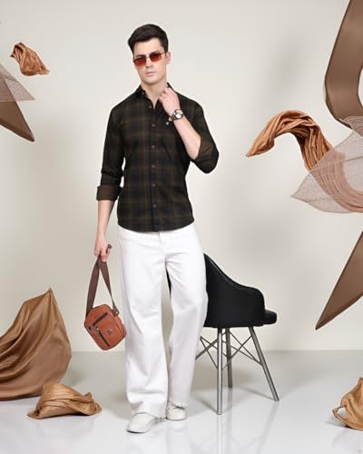 Image of Majestic Man Stylish Slim Fit Cotton Spread Collar Checked Casual Shirt