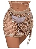 SHENHE Women's Sheer Crochet Hollow Out Shell Swimwear Swimsuit Cover Up Beach Skirt Khaki L