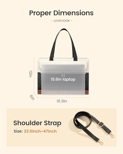 Image of LOVEVOOK Laptop Tote for Women 15.6 Inch, PU Leather Waterproof Work Tote with Large Tumbler Pocket, Peony Embossed Textured Computer Bag, Organized Teacher Office Business Crossbody Handbag