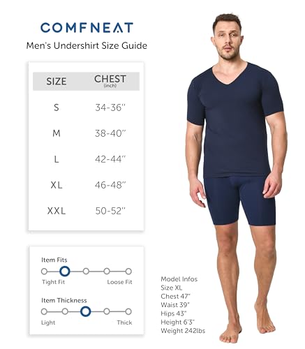 Comfneat Men's 3-Pack Undershirts Stretchy Cotton Spandex V-Neck T-Shirts (White V-Neck 3-Pack, M) - Thumbnail 5