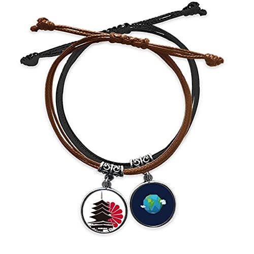Pulsera de crisantemo japonés, templo oriental, cuerda mano y cuero
