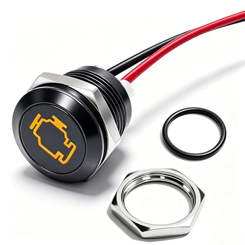 Taiss 12mm 1/2 12V LED Indicator Light Yellow Check Engine Pilot Dash Light Black Oxide Metal Signal Warning Light for Automotive Car Truck ATV UTV