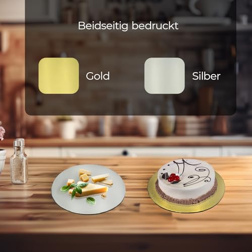 KITCHENDREAM Cake Board Set, Tortenunterlage, Gold und Silber, 3 mm dicke Pappe, zum Servieren… – Ansicht 2