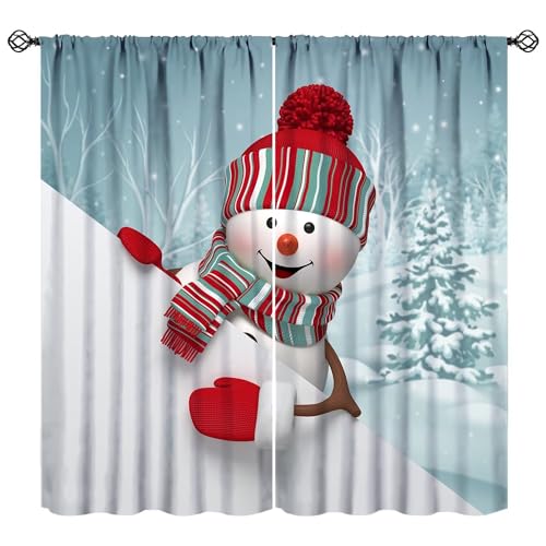 JESTRONRY Christmas Snowman Curtains, Cartoon Snowman Forest Snowflake Xmas Holiday Home Decor Window Treatment Drapes for Living Room Bedroom Kitchen Bathroom 72x63in