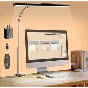 LED Desk Lamps for Home Office Eye-Caring Architect Lamp with Clamp 3 Colors 10 Brightness Adjustable Gooseneck Table Light with Key Control Workbench LED Reading Lamp [with Adatper]