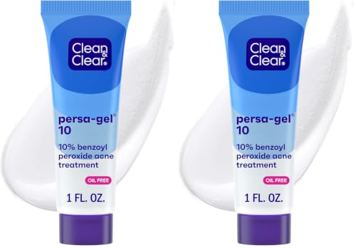 Image of Clean & Clear Persa-Gel 10 Oil-Free Acne Spot Treatment with Maximum Strength 10% Benzoyl Peroxide, Topical Pimple Cream Visibly Reduces Acne in One Day, Fragrance-Free, 1 fl. Oz, (Pack of 2)