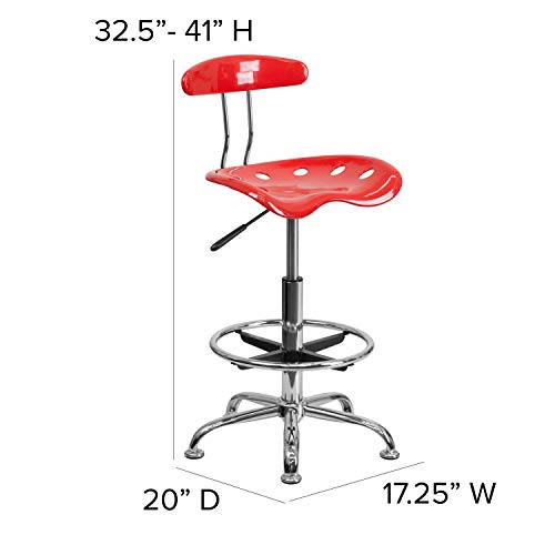 Flash Furniture Bradley Vibrant Cherry Tomato And Chrome Drafting Stool With Tractor Seat #TOP2
