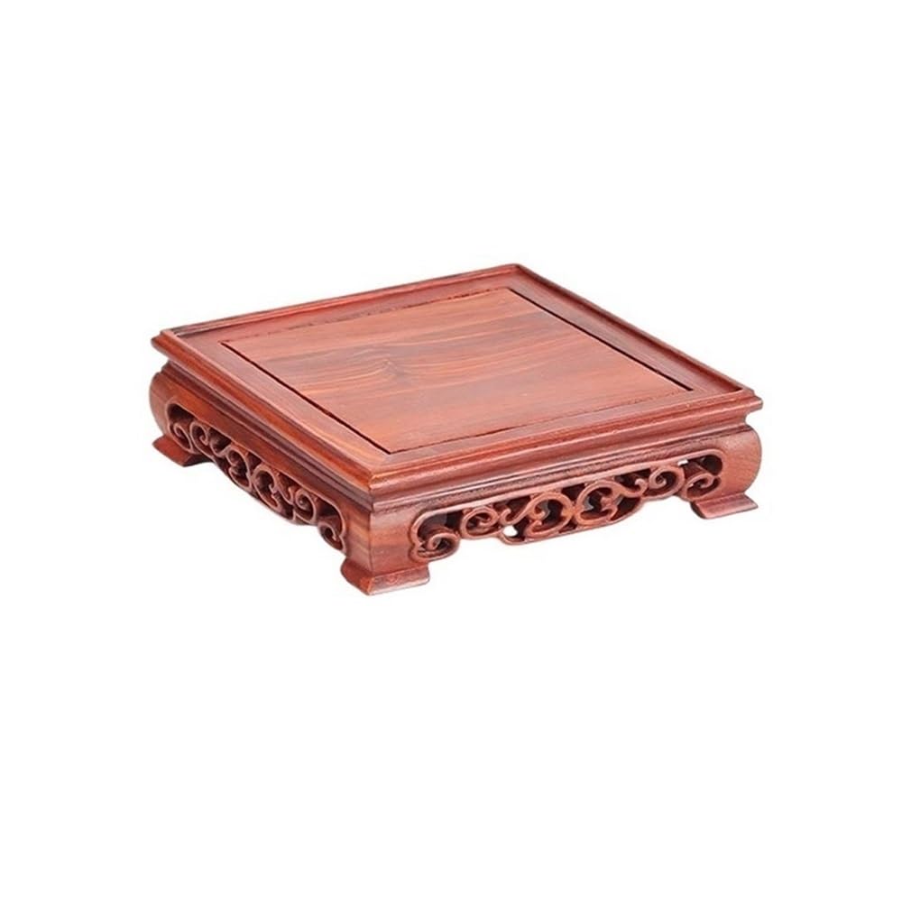 birene Vase Stand Rosewood Square Carving Display Pedestal, Home Office Decoration for Vase Teapot(S)