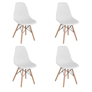 BenyLed Set van 4 Hedendaagse Kunststof Eetkamerstoel Retro Design Zijstoel voor Eetkamer, Keuken, Kantoor, Restaurant, enz (Wit)