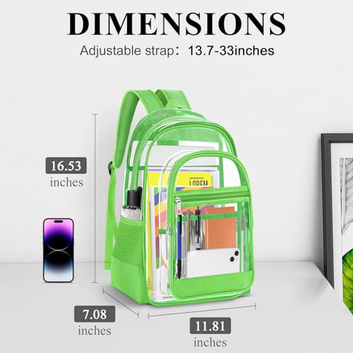 Image of KIMNERPU Clear Backpack, Heavy Duty PVC Transparent Backpack with Reinforced Straps, See Through Multiple Pockets Large Capacity Bookbag for Concert Work Security Travel Festival (Green)