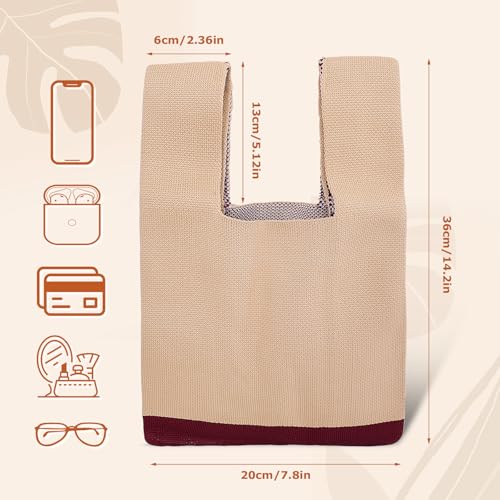 Image of Small Crochet Knit Tote Wrist Bag, Portable Knot Sleeve Handle Bag Cute Wristlet Pouch Purse for Women