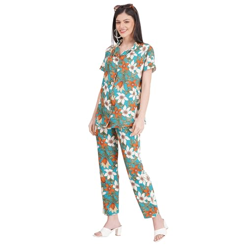 Image of Women's Pure Cotton Top & Pyjama Set - Printed Nightwear and Loungewear, Comfortable Night Suit for Sleep and Relaxation