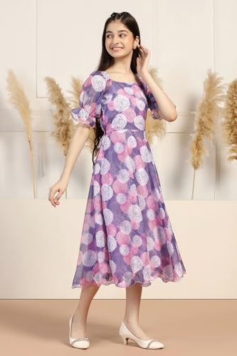 Image of Fashion Dream Girl's Organza Floral Printed Calf Length Dress|Western Dress|Kids Dress|Fancy Dress